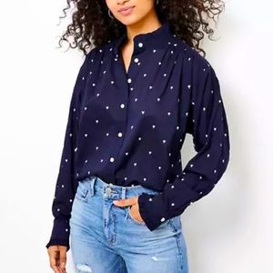 NWOT AnnTaylor Loft Heart Embroidered Ruffle Shirt